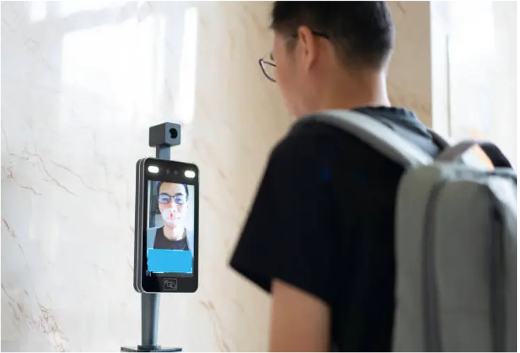 man using facial recognition